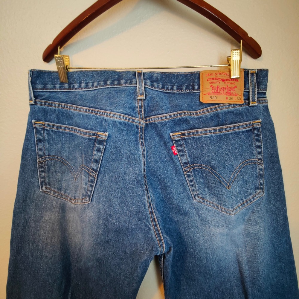 Vintage Y2K Levis 529 Low Rise Straight Leg Jeans Denim Medium Wash Faded HEMMED - Picture 5 of 11